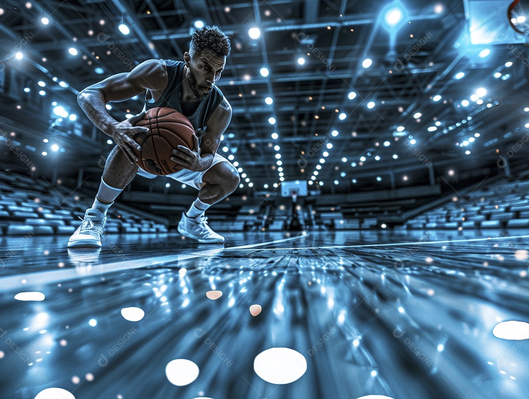 Jogador de basquete com uma bola em ação