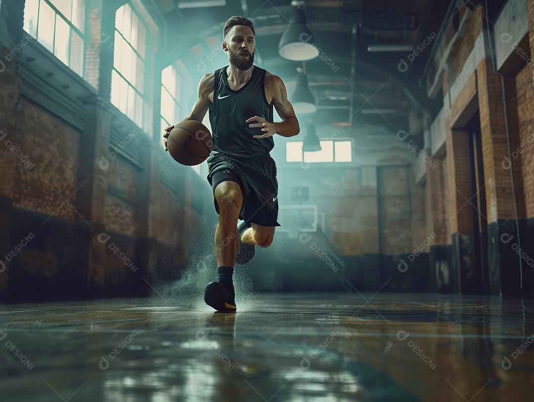 Jogador de basquete com uma bola em ação