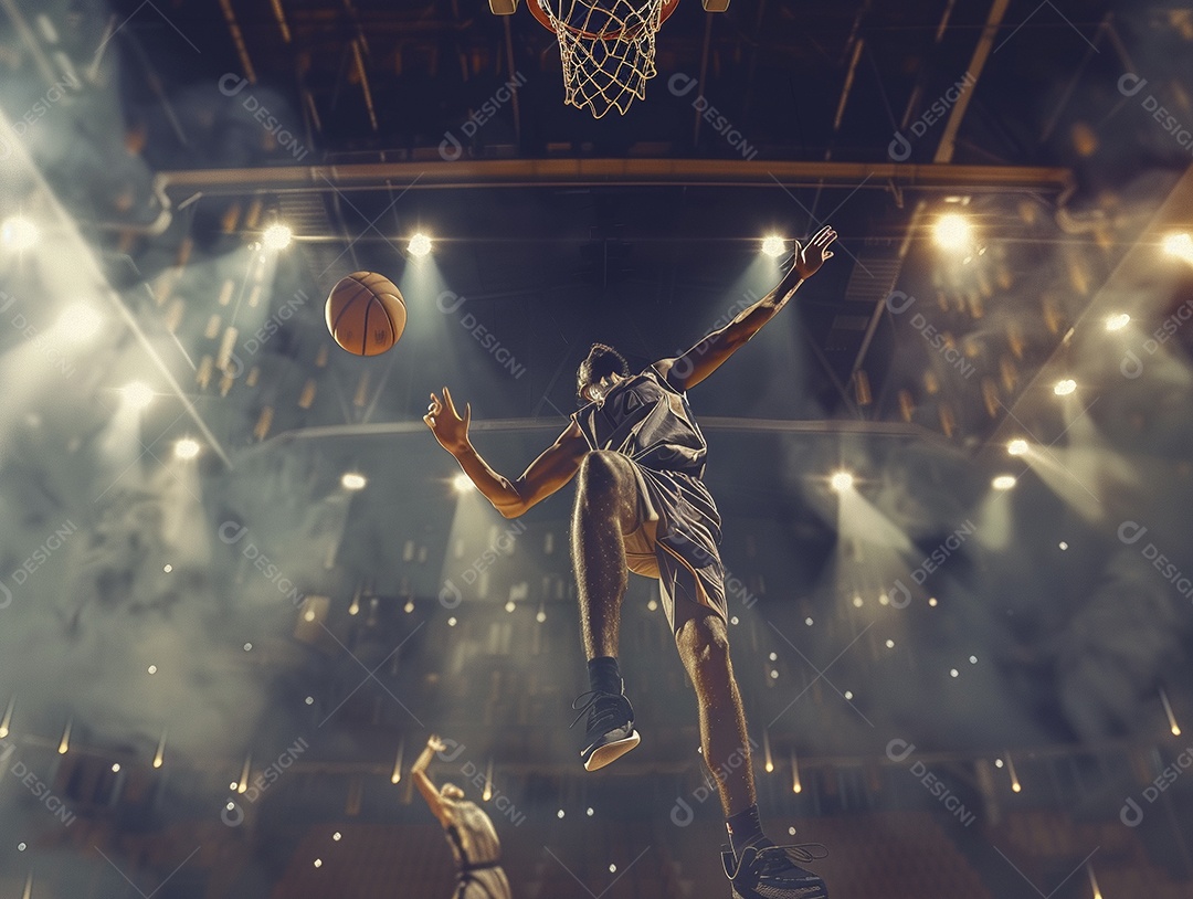 Jogador de basquete com uma bola em ação