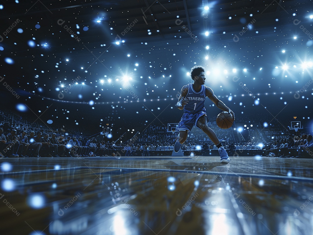 Jogador de basquete com uma bola em ação