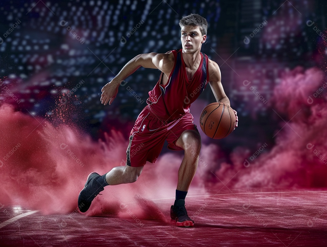 Jogador de basquete com uma bola em ação