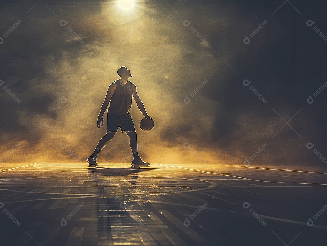 Jogador de basquete com uma bola em ação