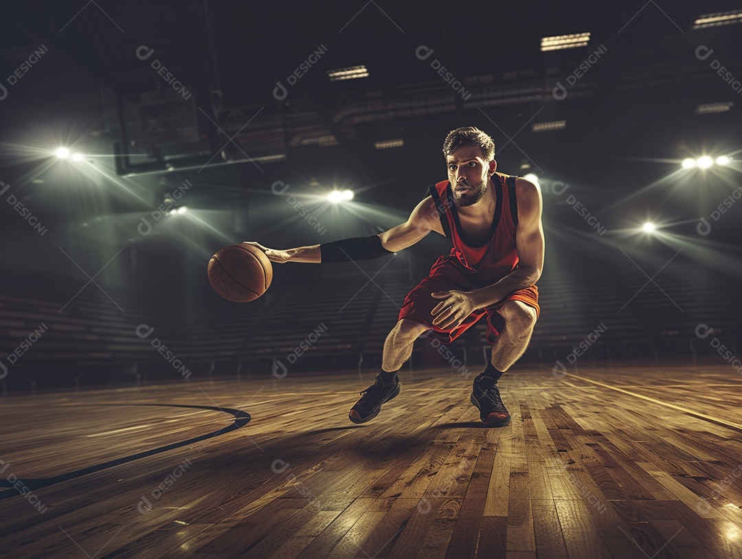 Jogador de basquete com uma bola em ação