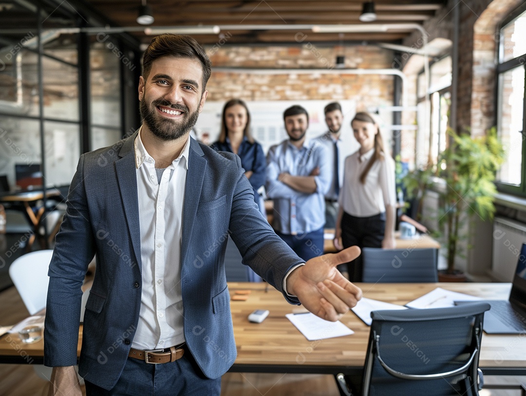 Empresário dando boas-vindas ao novo funcionário