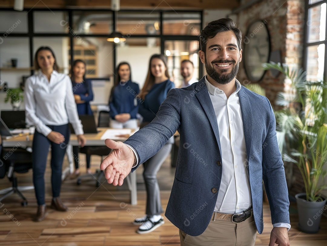 Empresário dando boas-vindas ao novo funcionário