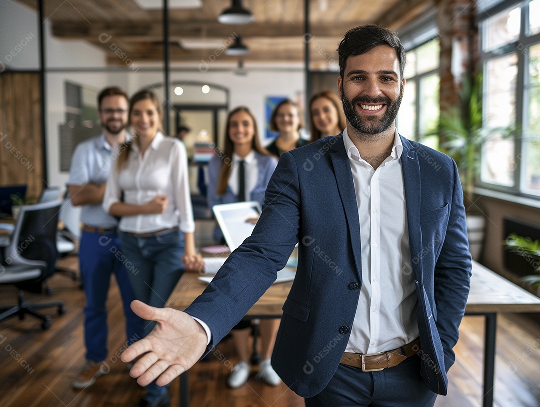 Empresário dando boas-vindas ao novo funcionário