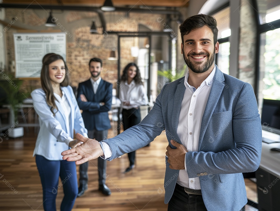 Empresário dando boas-vindas ao novo funcionário