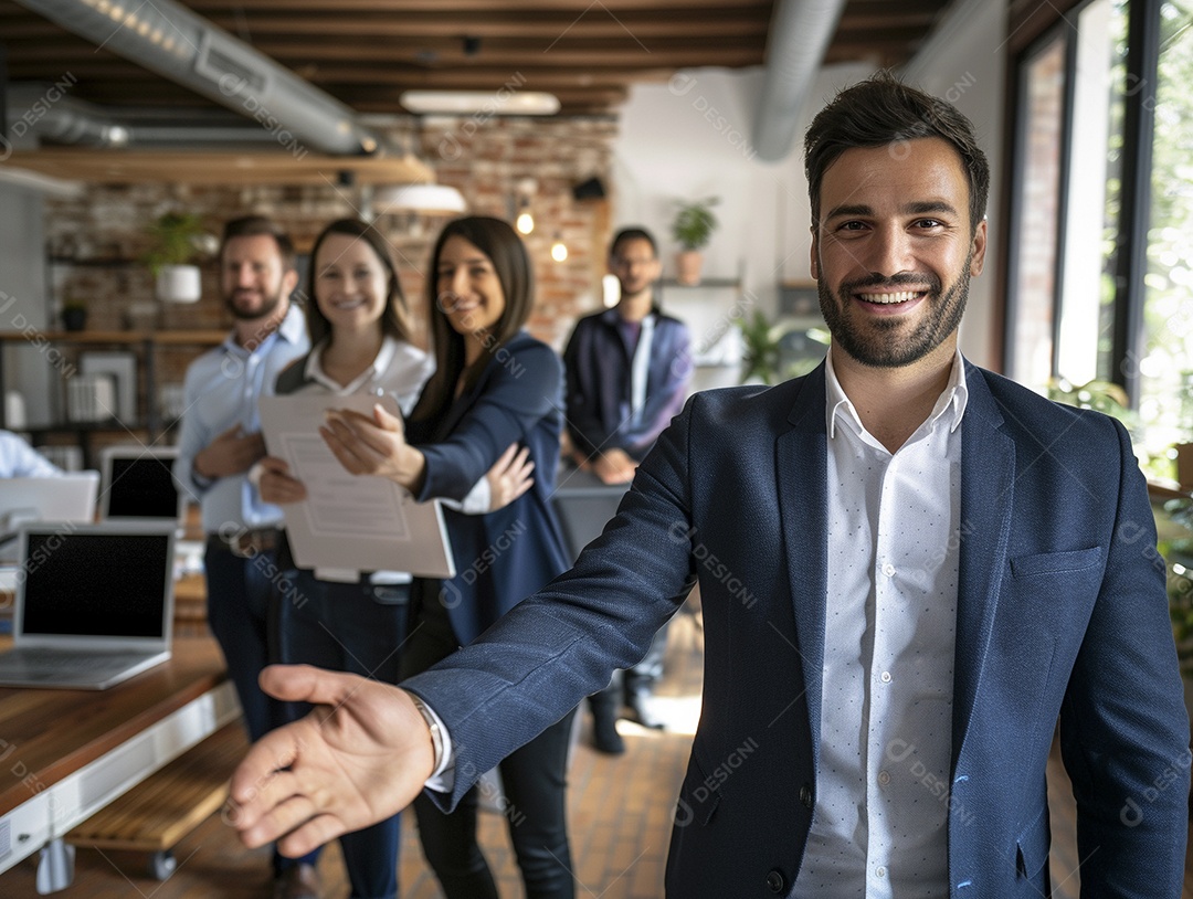 Empresário dando boas-vindas ao novo funcionário