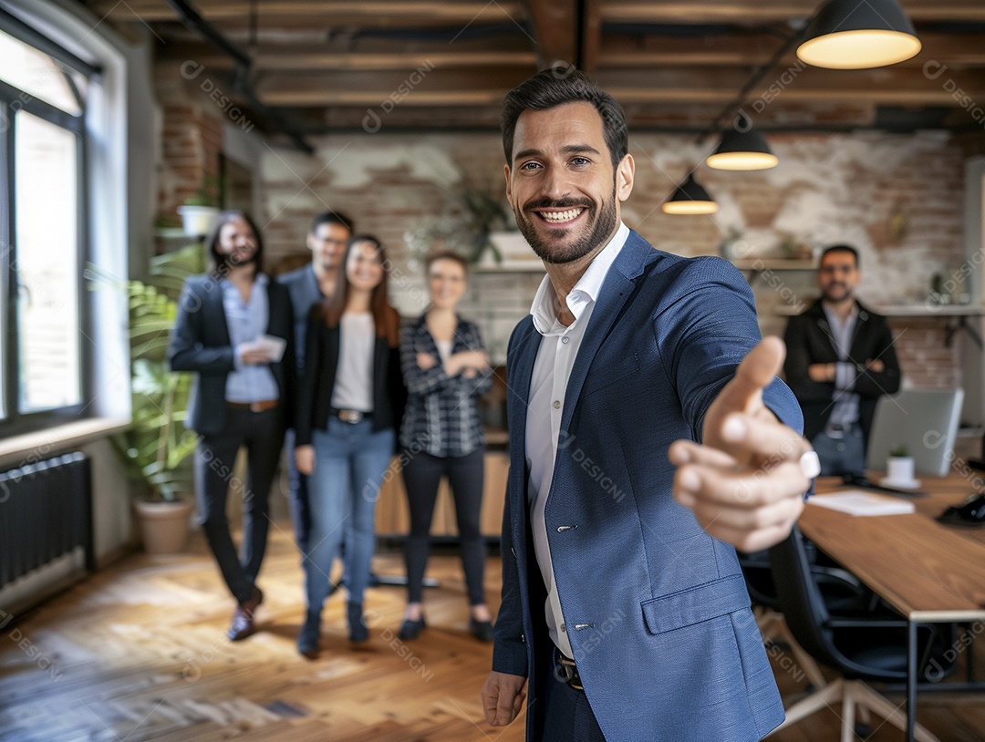 Empresário dando boas-vindas ao novo funcionário