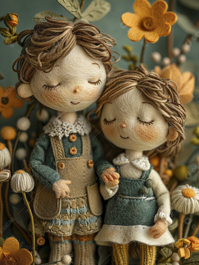 Arte em feltro um casal de namorados