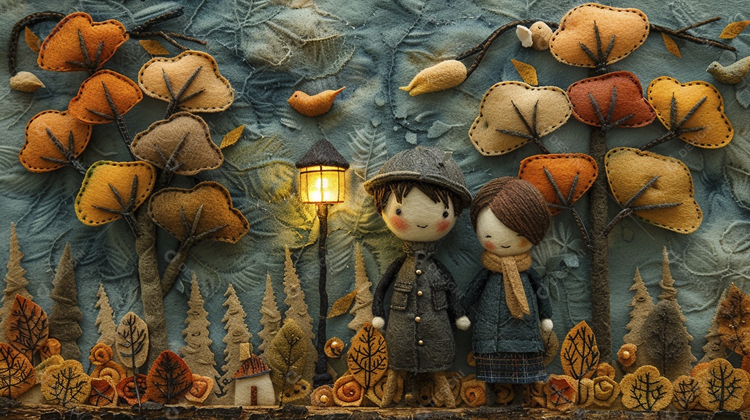 Arte em feltro um casal de namorados