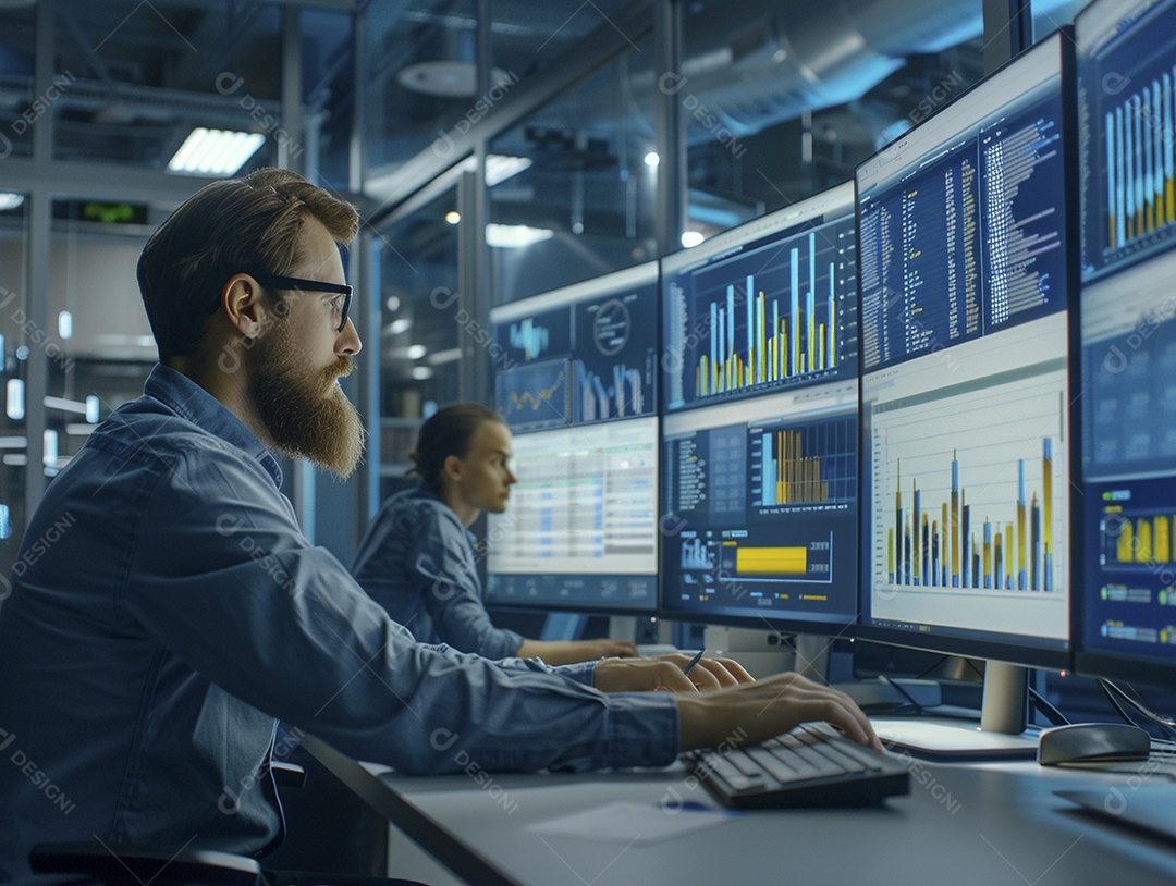 Homem gerente de projeto em trajes de negócios trabalhando em uma apresentação de marketing