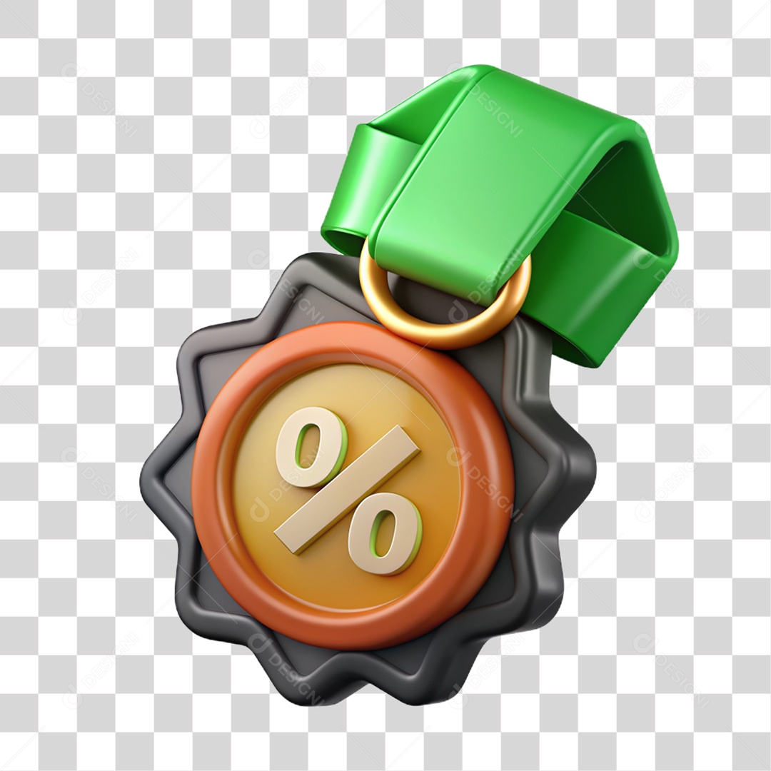 Elemento 3D Medalha com Ícone de Porcentagem PNG Transparente