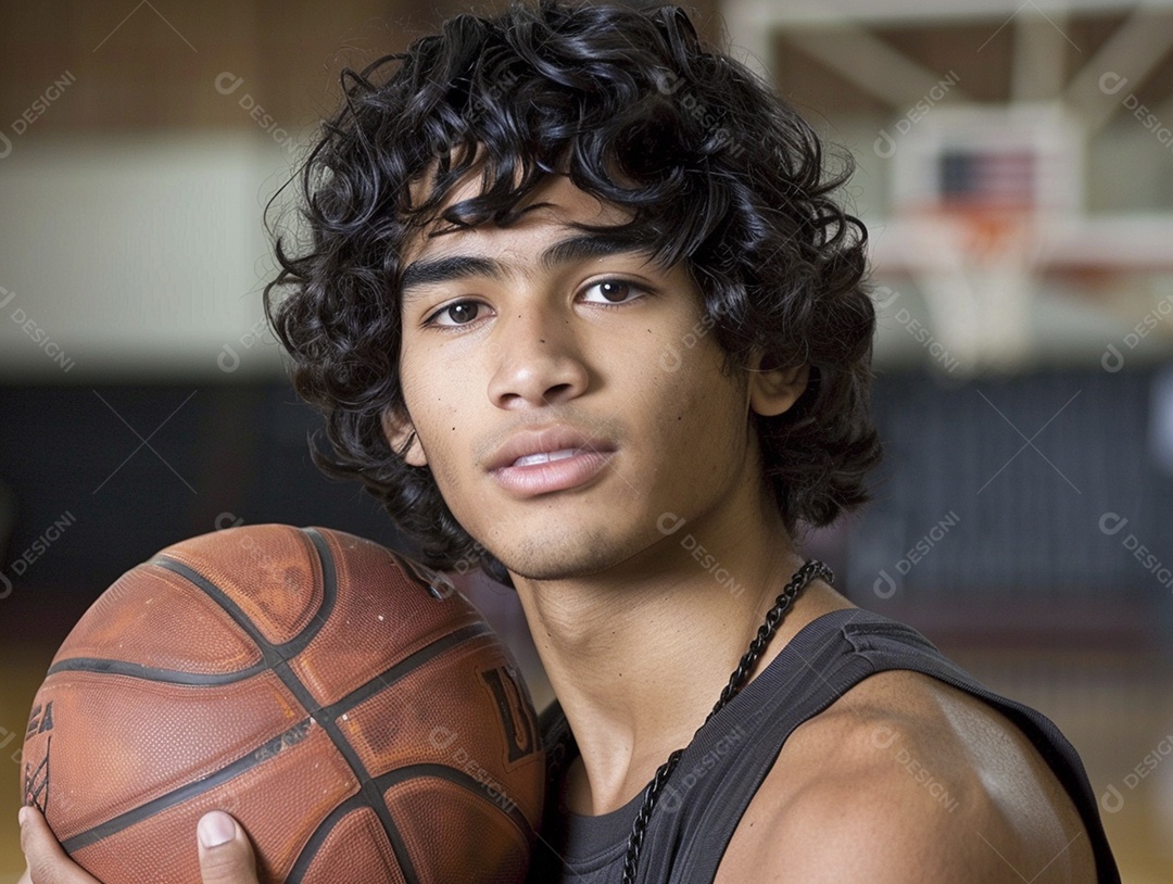 Jogador adolescente segurando uma bola de basquete