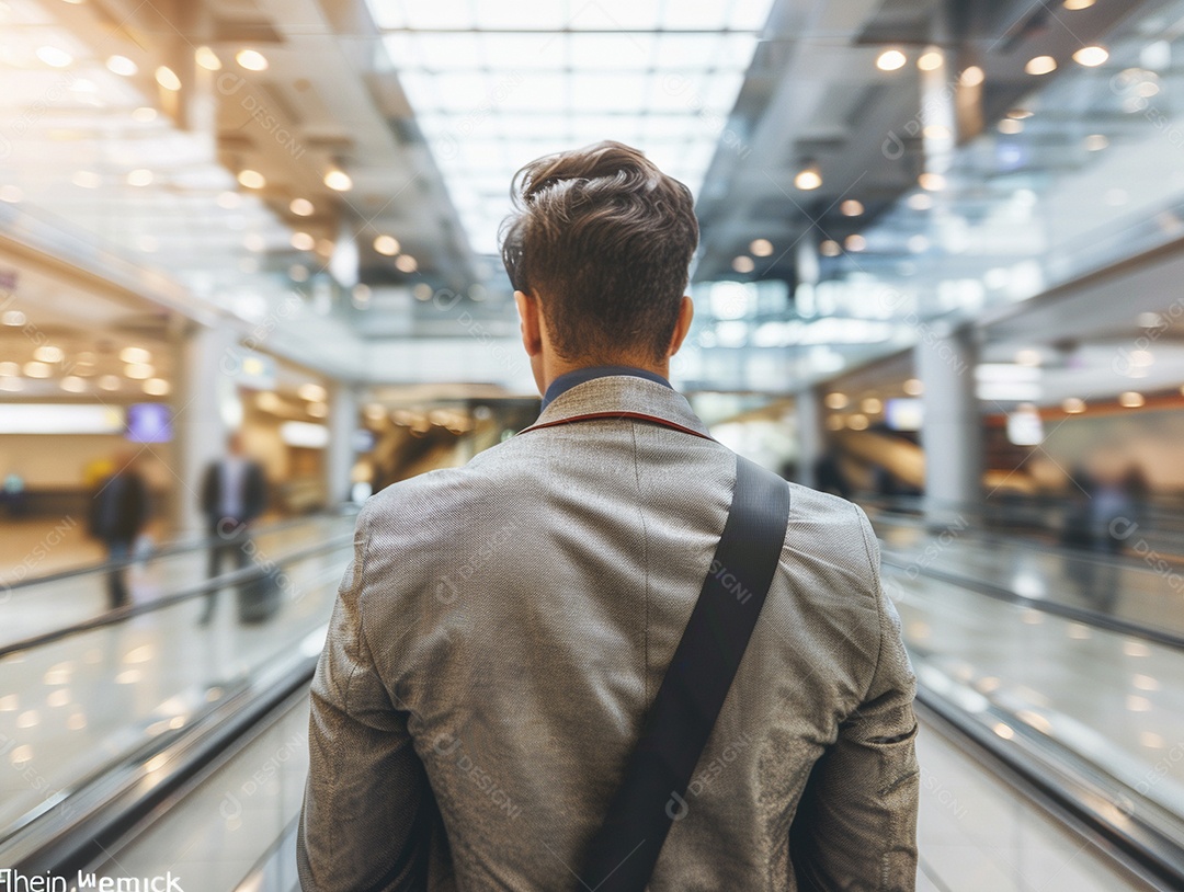Jovem empresário com bagagem no moderno terminal do aeroporto