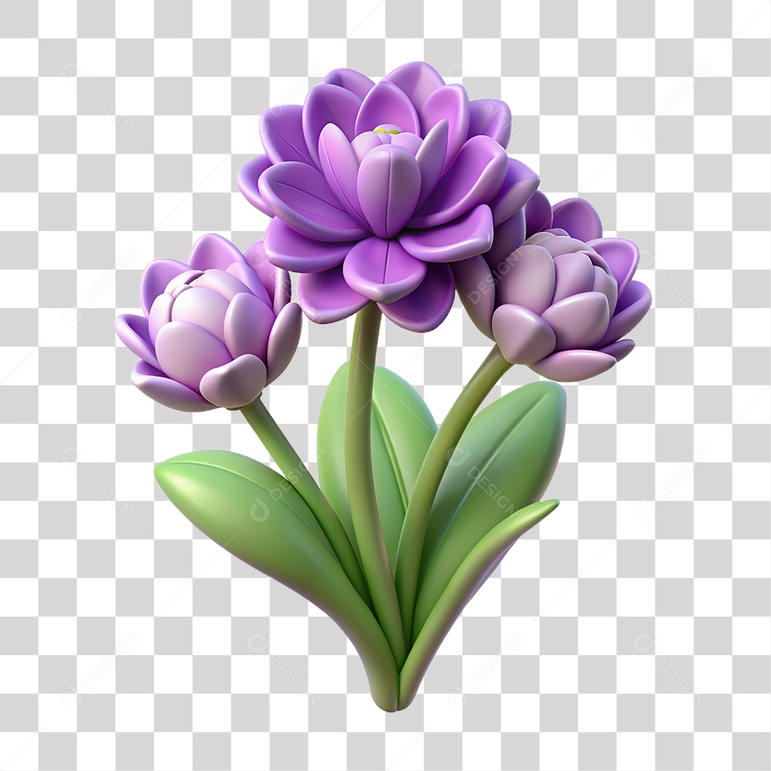 Elemento 3D Flores Roxas PNG Transparente