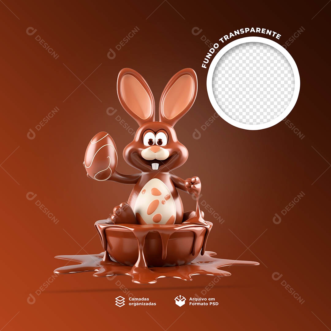 Coelho de chocolate segurando um ovo de Páscoa 3D
