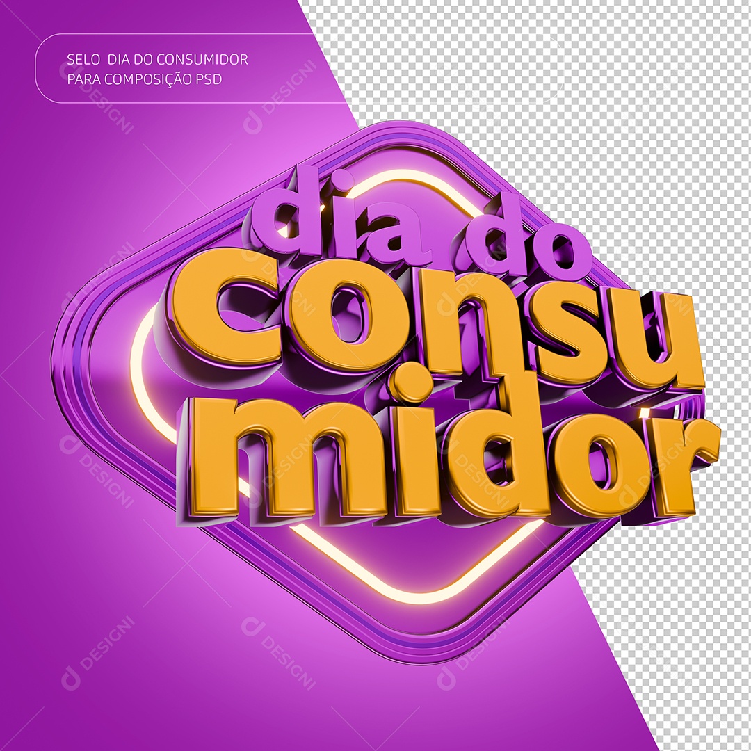 Dia do Consumidor Selo 3D Roxo Dourado para Composição PSD
