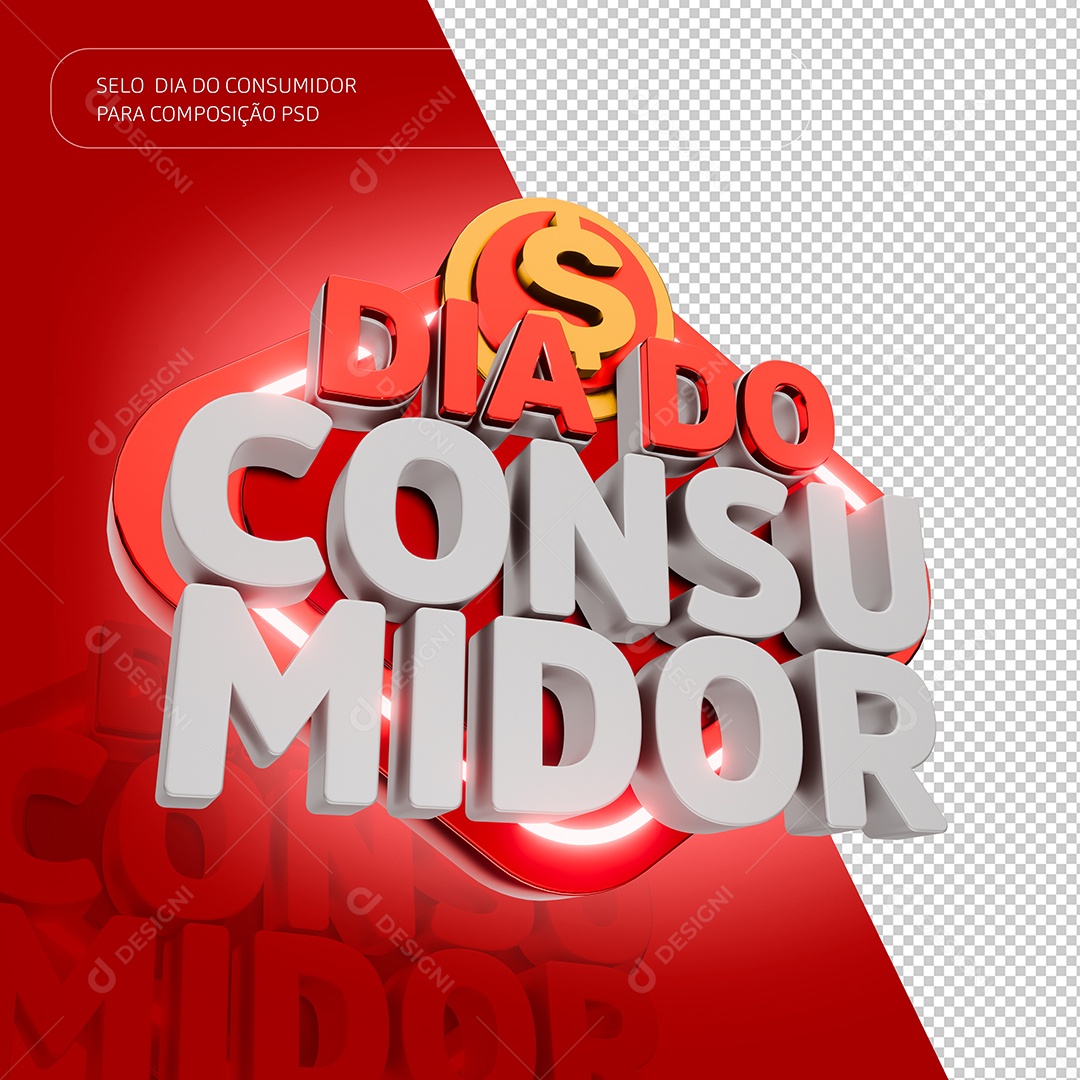 Dia do Consumidor Selo 3D Branco Vermelho para Composição PSD