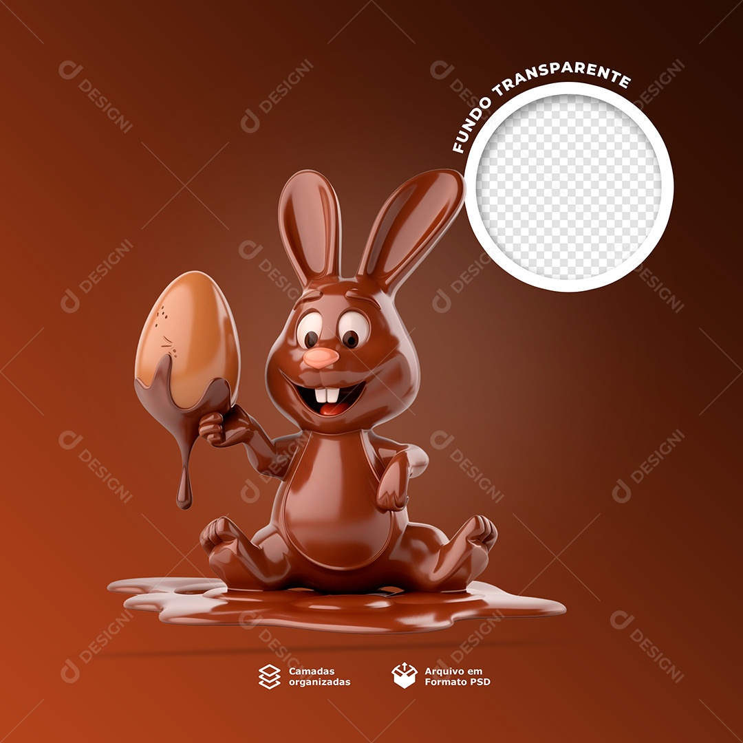 Coelho de chocolate segurando um ovo de Páscoa 3D