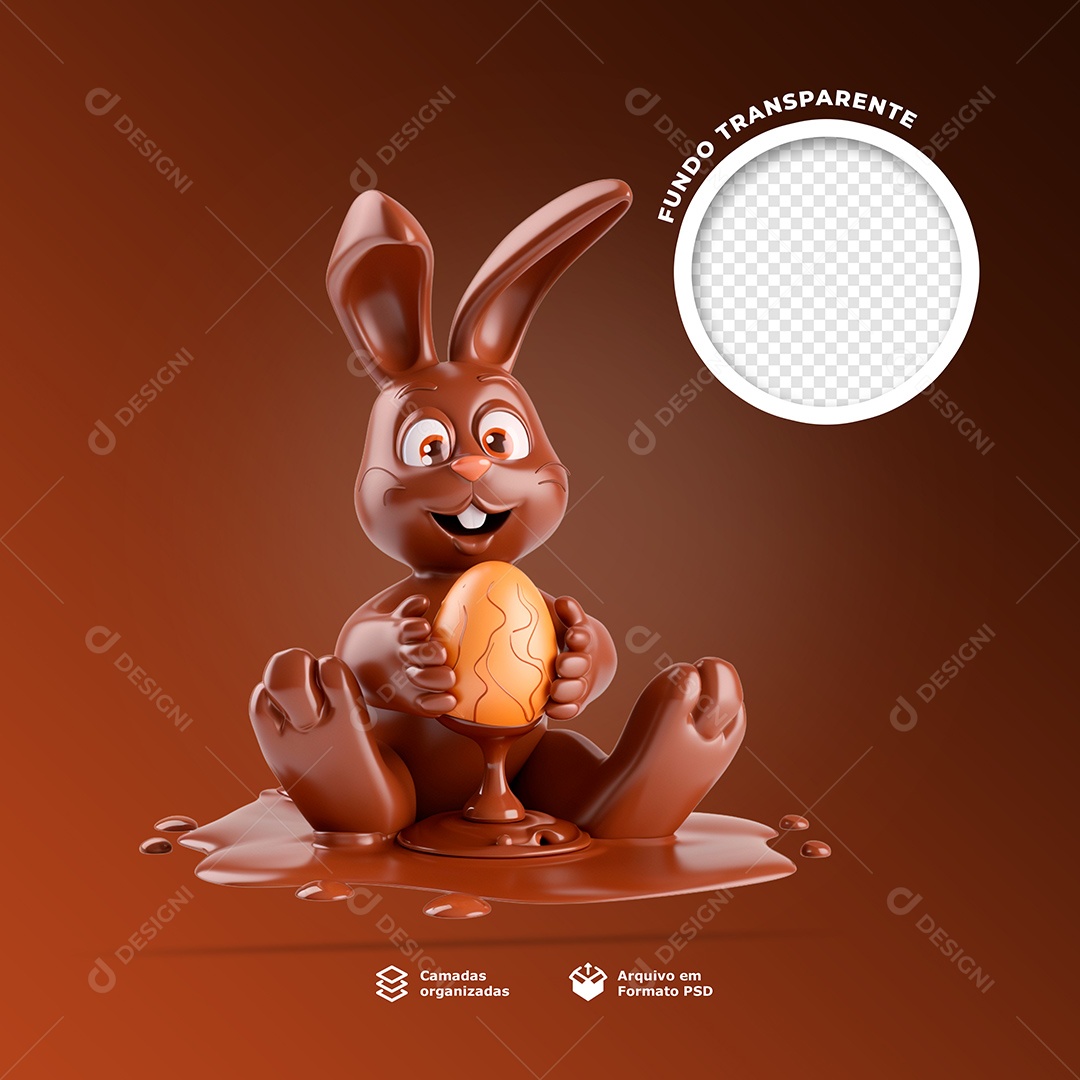 Coelho de chocolate  segurando um ovo de Páscoa 3D