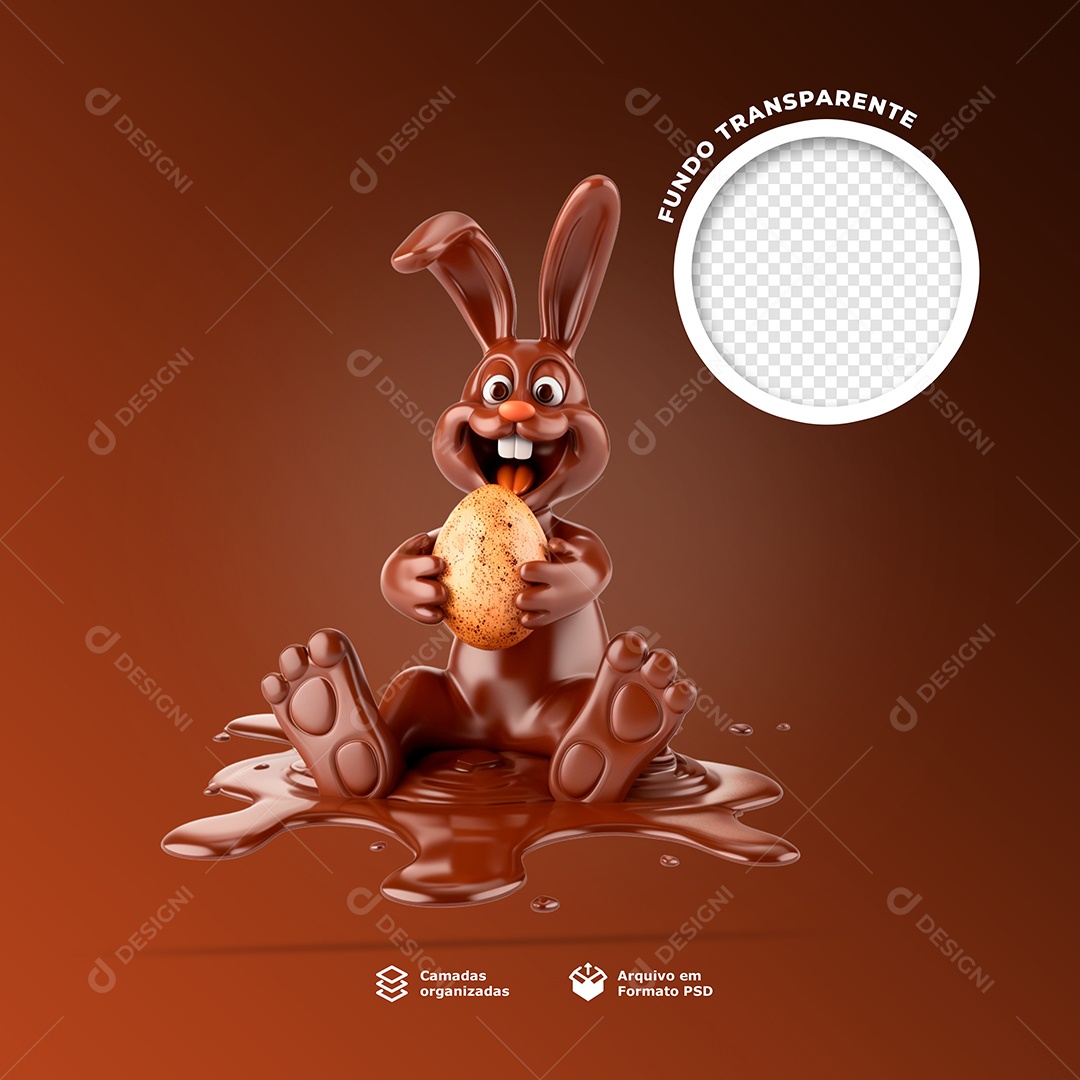 Coelho de chocolate segurando um ovo de Páscoa 3D