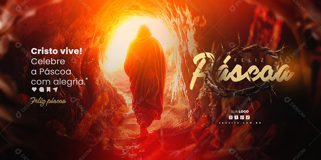 Banner Sexta Feira Santa 29 de Março Cristo Vive Celebre com Alegria Social Media PSD Editável