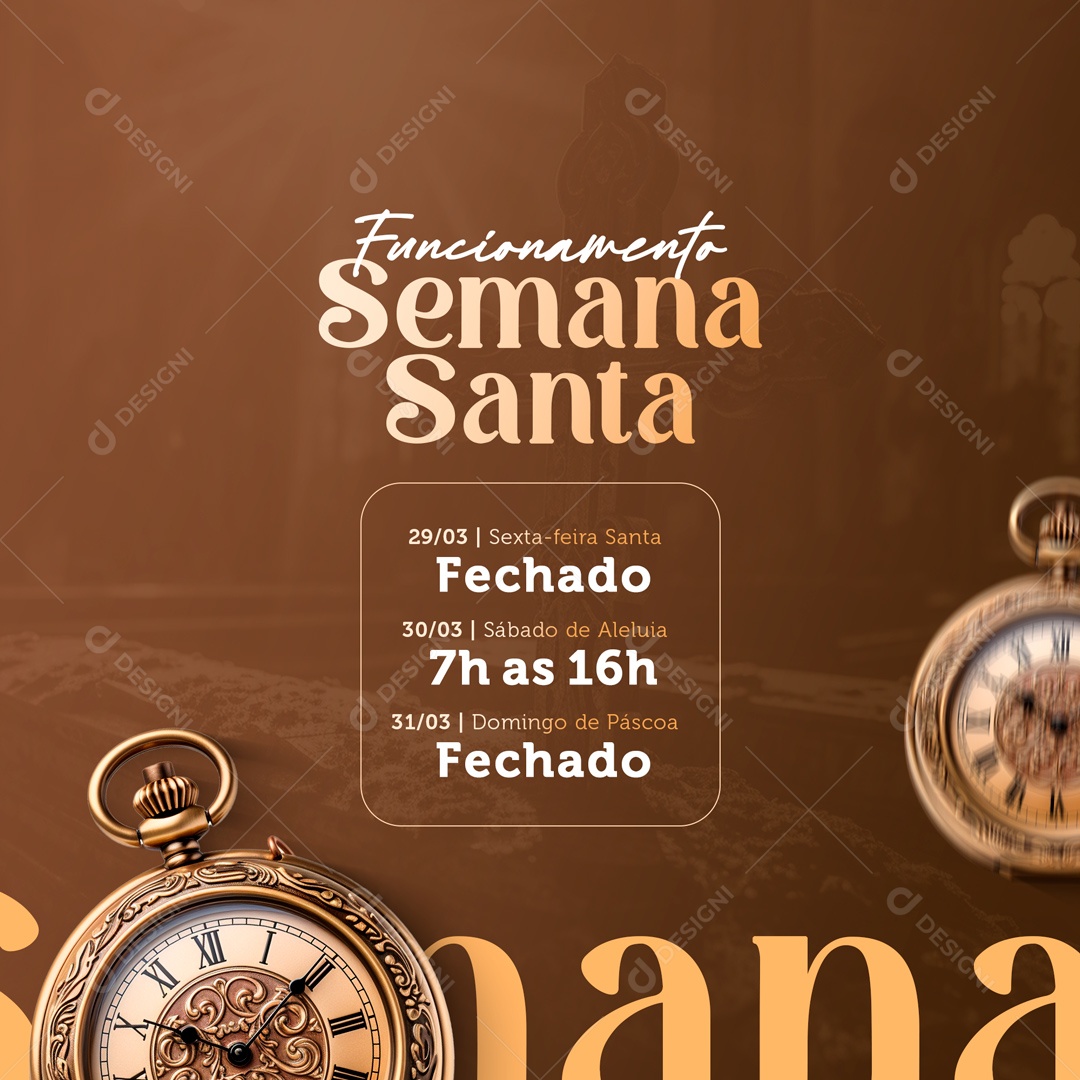 Funcionamento da Semana Santa Social Media  PSD Editável