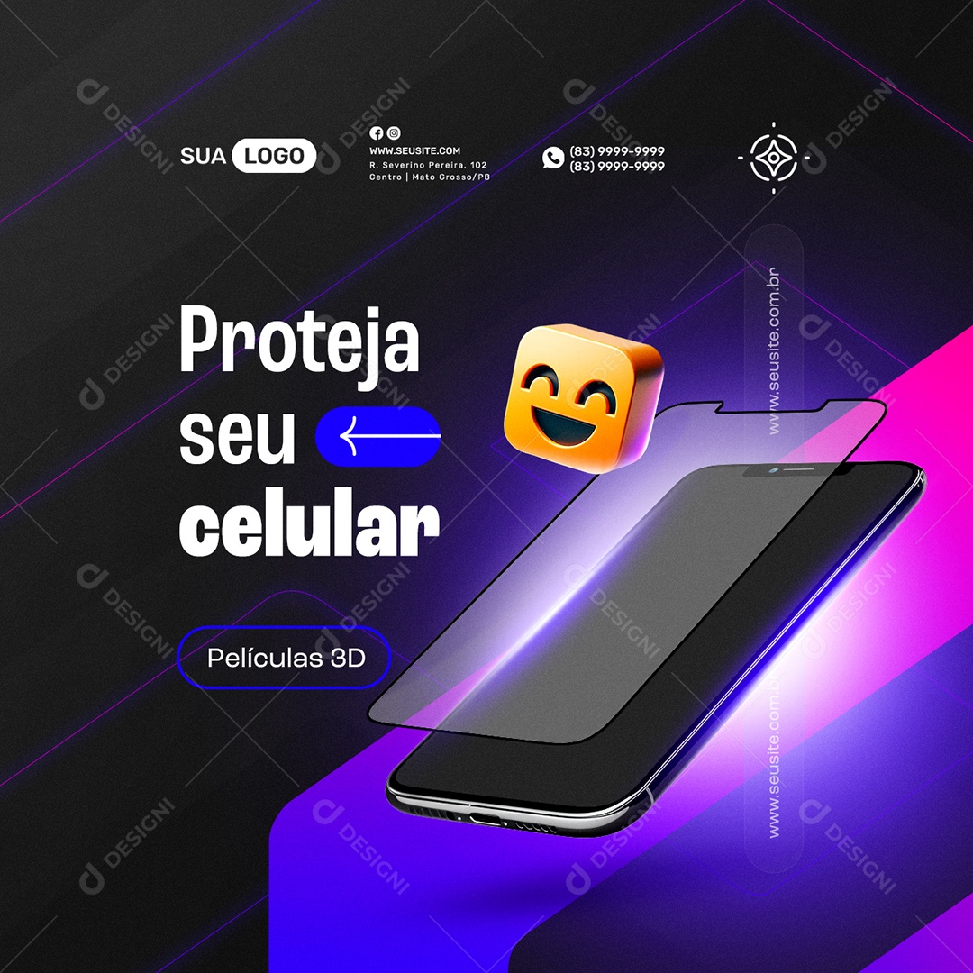 Manutenção de Celulares Proteja seu Celular Película 3D Social Media PSD Editável