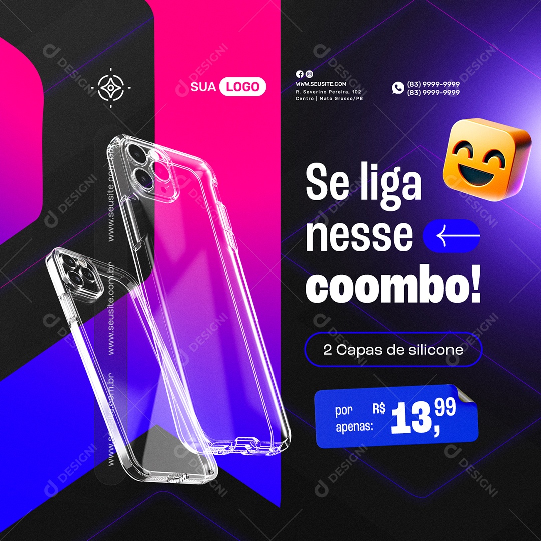 Manutenção de Celulares Se Liga nesse Coombo 2 Capas de Silicone Social Media PSD Editável