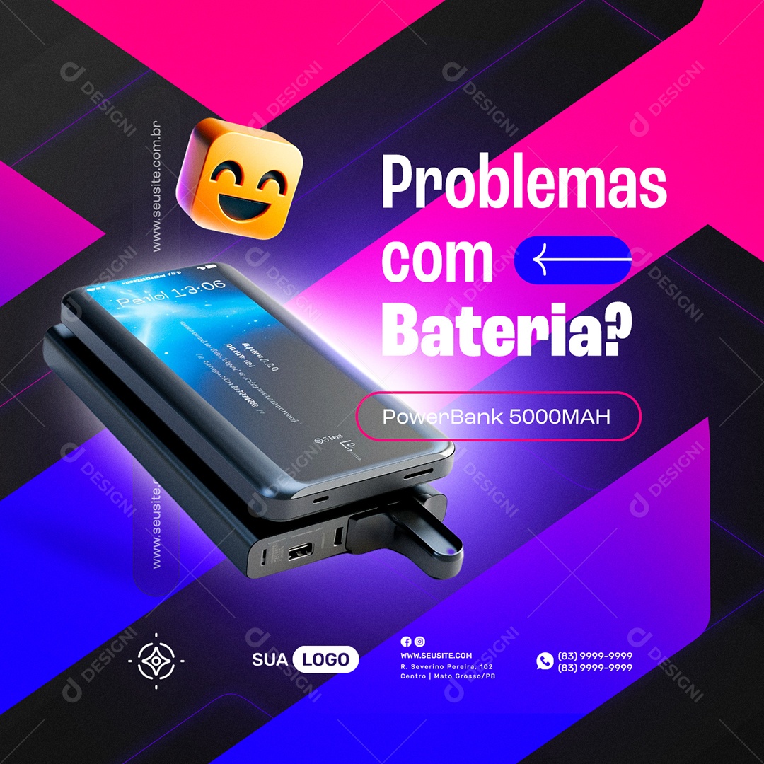 Manutenção de Celulares Problemas com Bateria Social Media PSD Editável