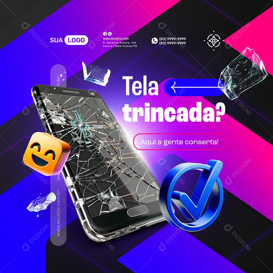 Manutenção de Celulares Tela Trincada Aqui a Gente Conserta Social Media PSD Editável