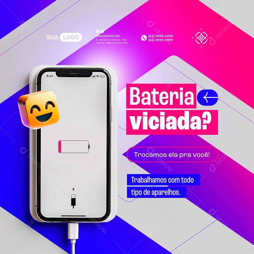 Manutenção de Celulares Bateria viciada Social Media PSD Editável