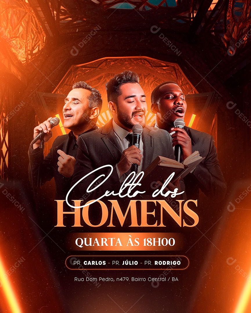 Gospel Culto dos Homens Quarta Pr Carlos Pr Júlio Pr Rodrigo Social Media PSD Editável