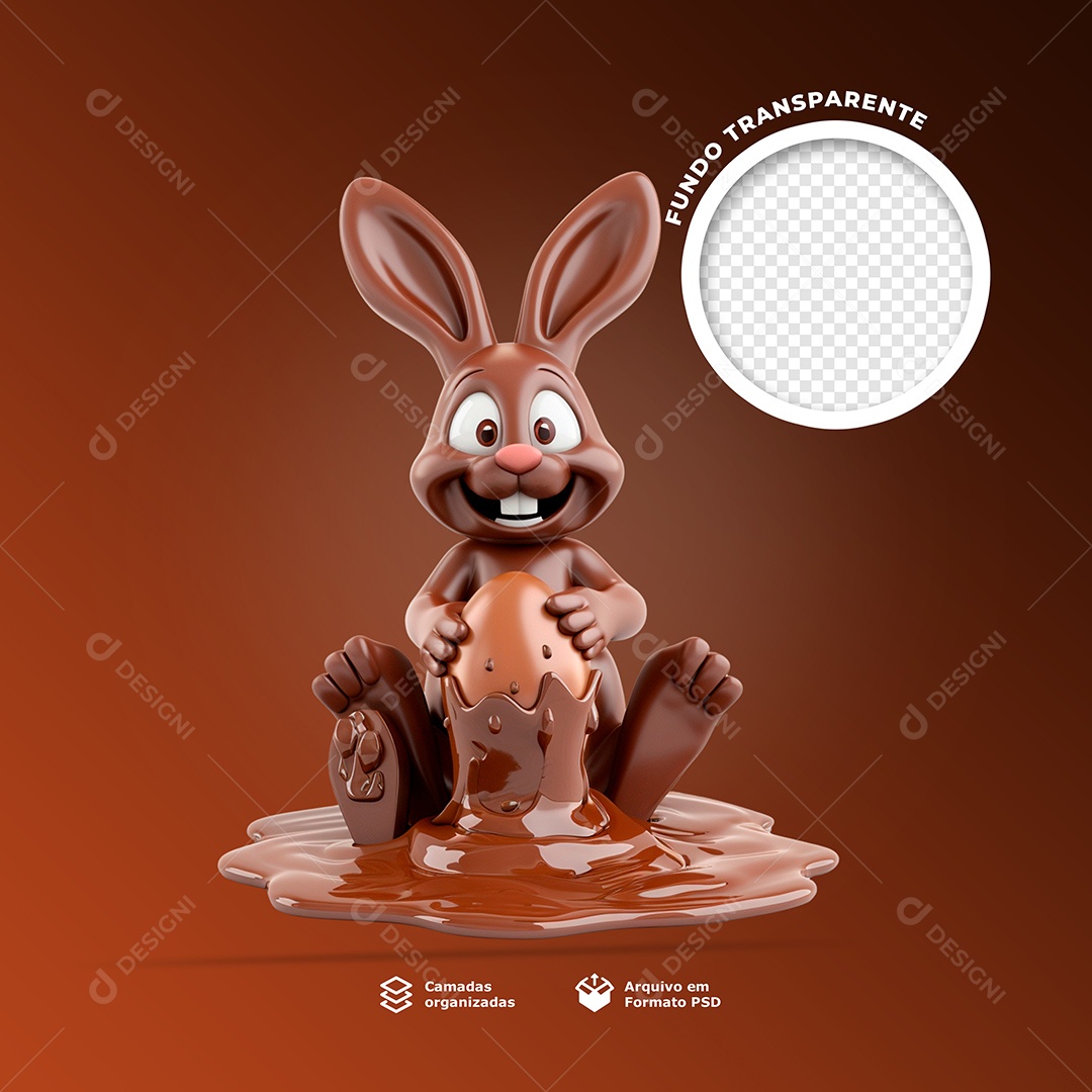 Coelho de chocolate segurando um ovo de Páscoa 3D