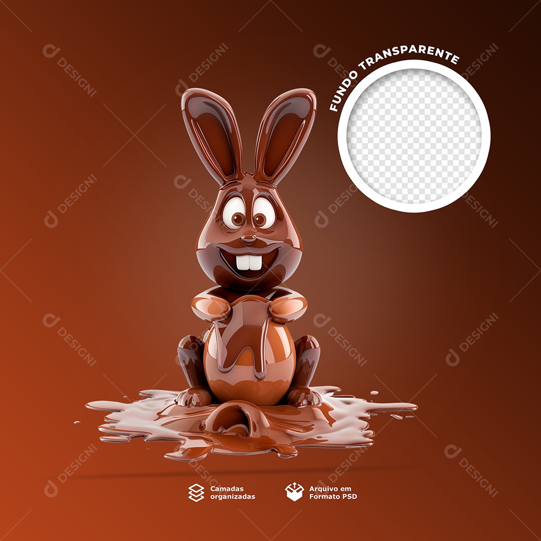 Coelho de chocolate segurando um ovo de Páscoa 3D
