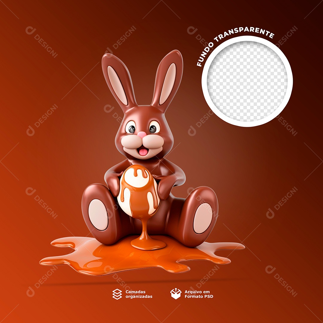 Coelho de chocolate segurando um ovo de Páscoa 3D
