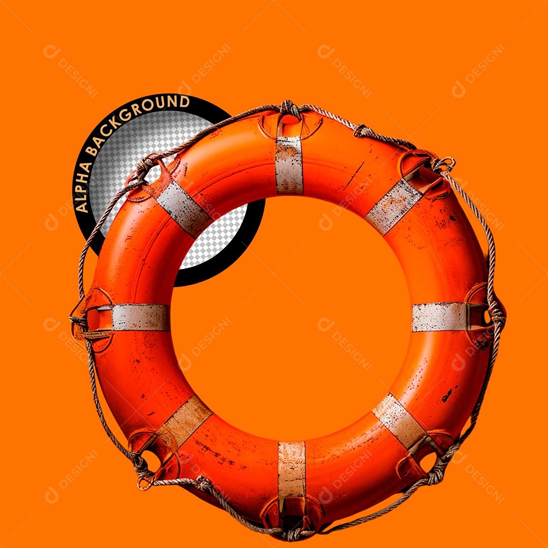Boia de Salva Vidas Laranja Branco Elemento 3D para Composição PSD
