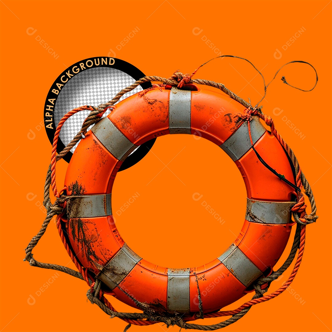 Boia de Salva Vidas Elemento 3D Laranja Branco para Composição PSD