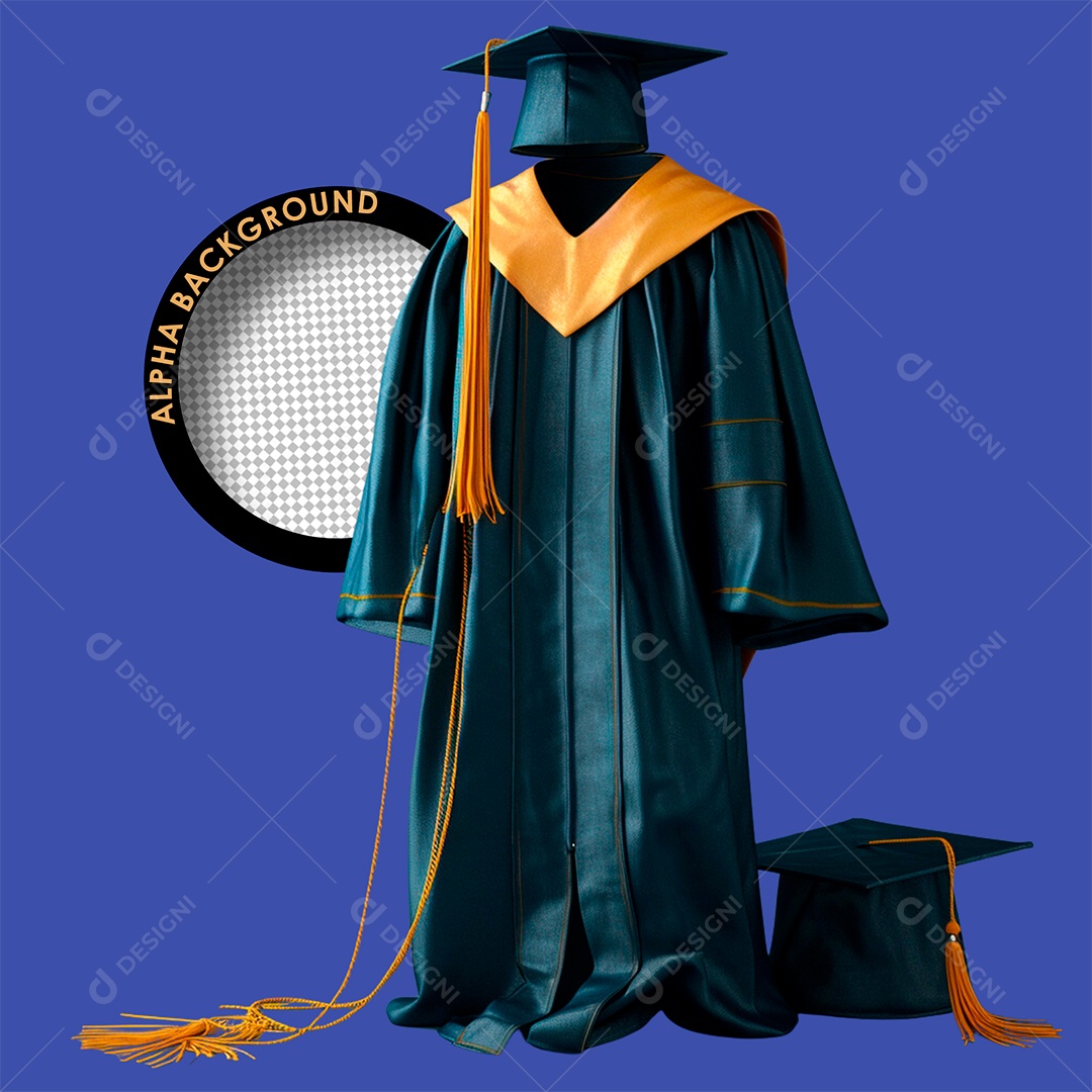 Beca de Formatura Elemento 3D Azul Amarela para Composição PSD