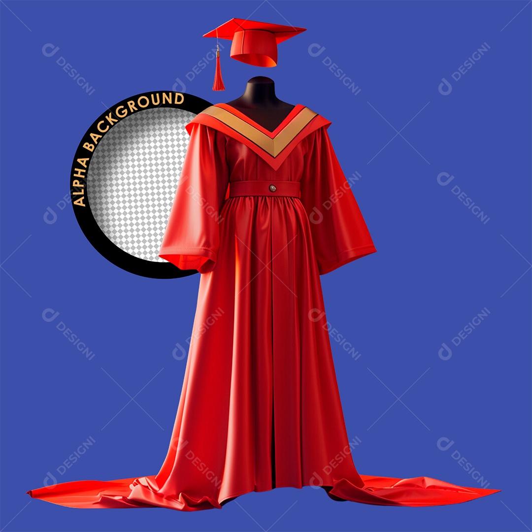 Beca de Formatura Elemento 3D Vermelho para Composição PSD