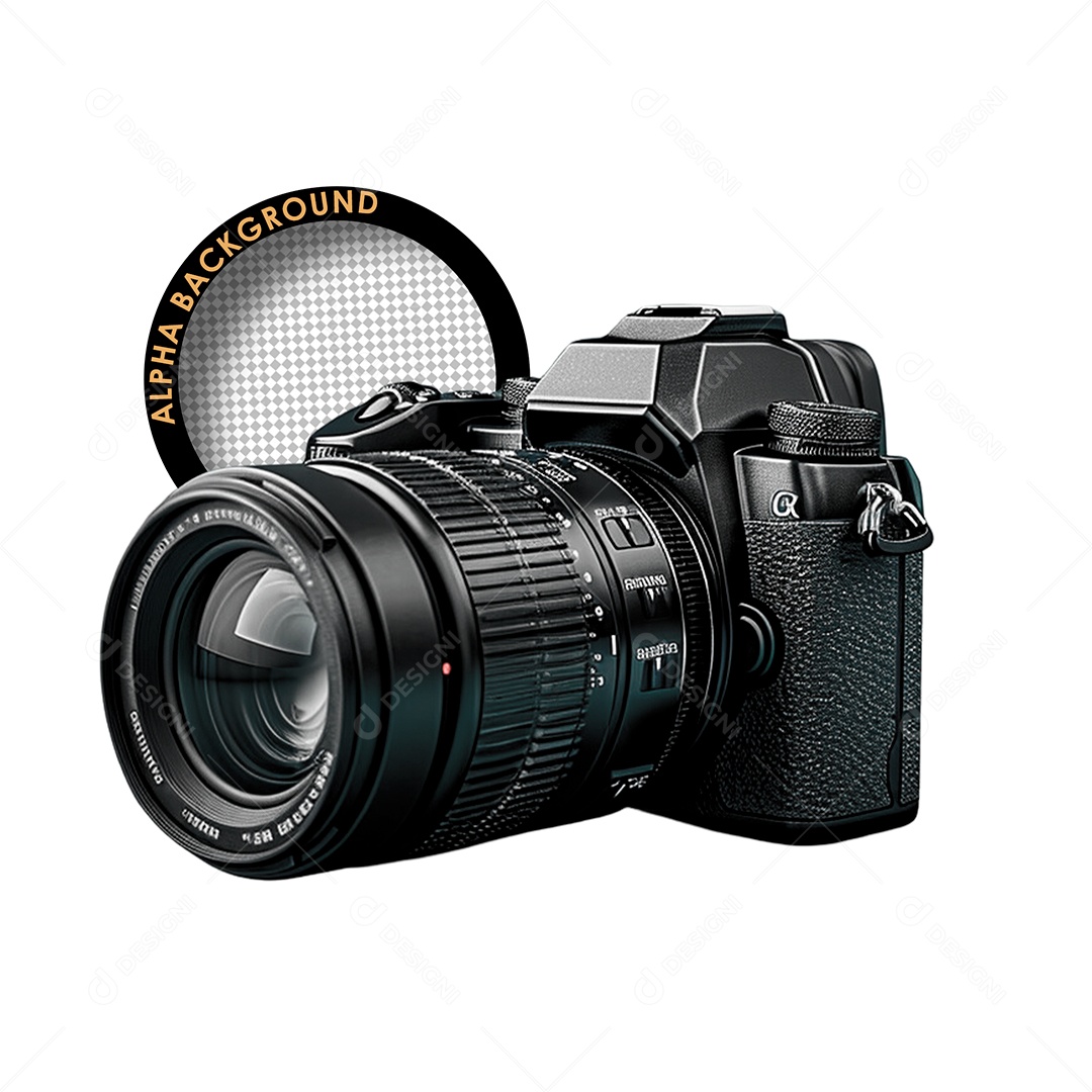 Câmera Fotográfica Preta Elemento 3D para Composição PSD