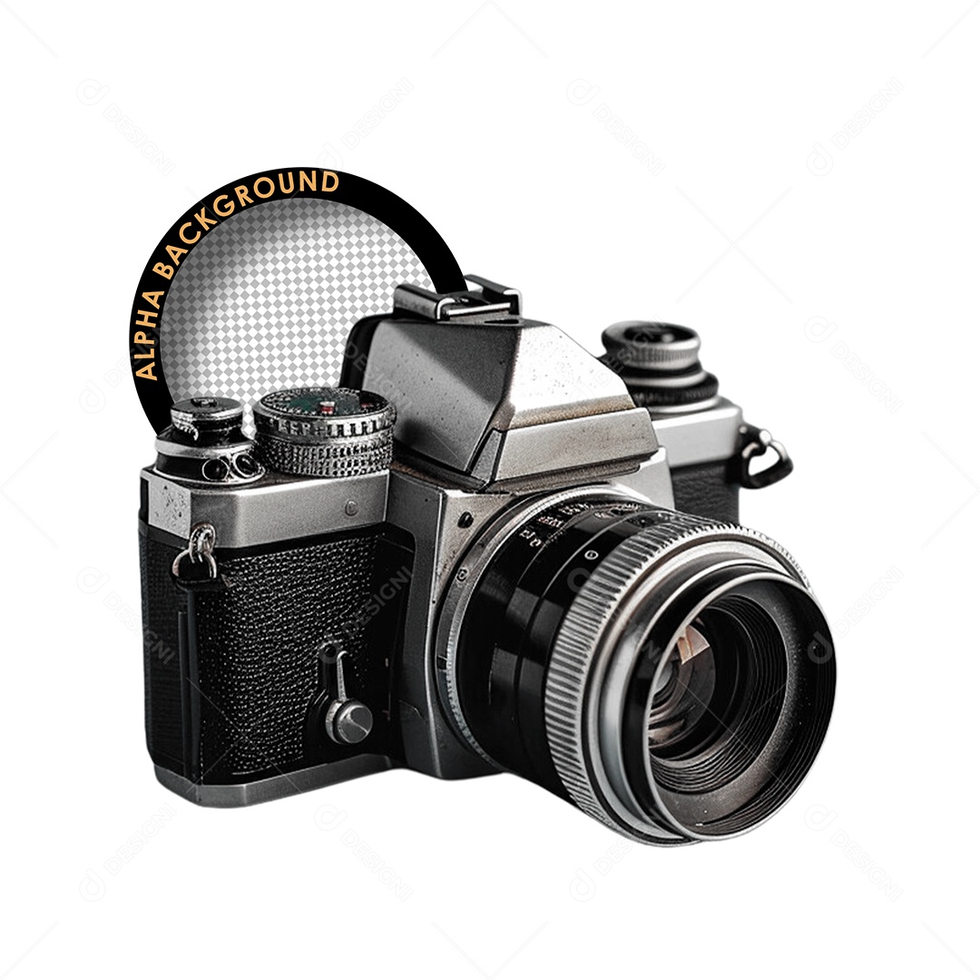 Câmera Fotográfica Elemento 3D Preto Prata para Composição PSD