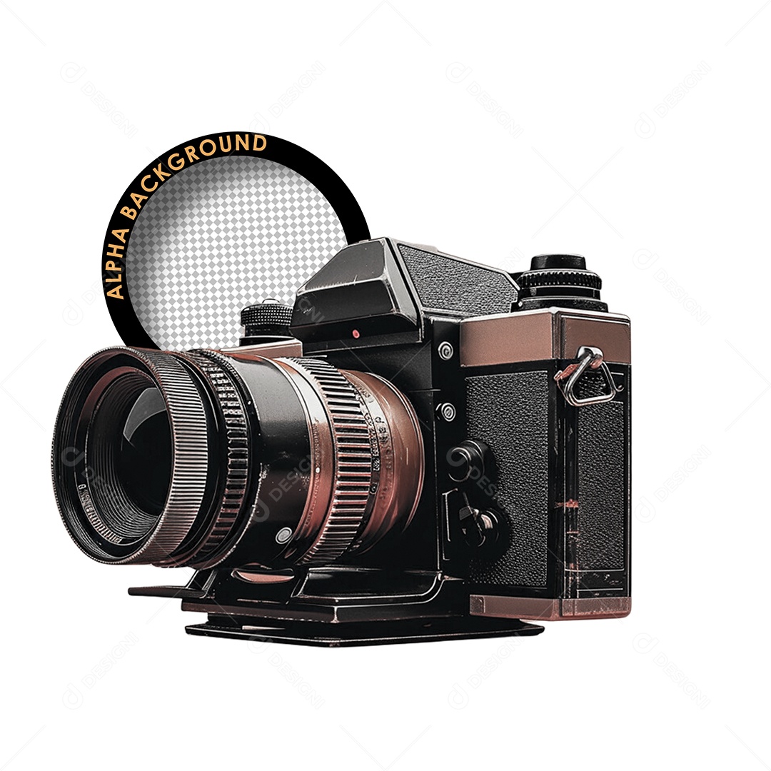 Câmera Fotográfica Elemento 3D Preto Marron para Composição PSD