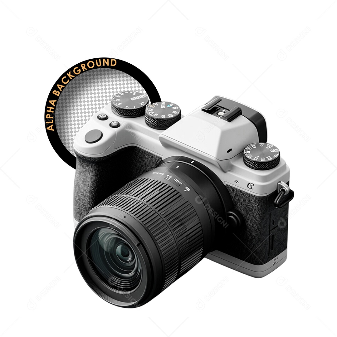 Câmera Fotográfica Elemento 3D Branco Preto para Composição PSD