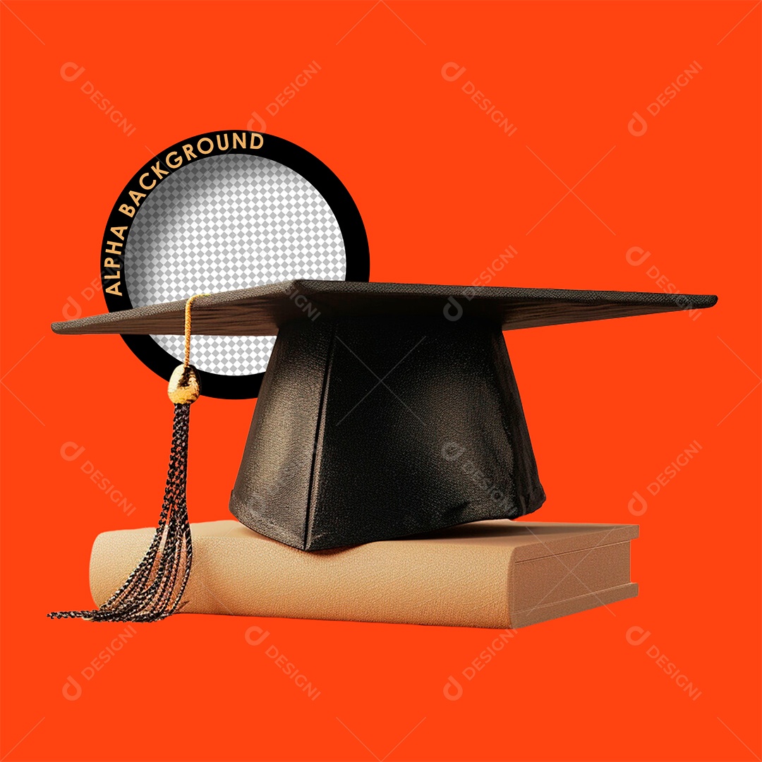 Capelo de Formatura e Livro Elemento 3D para Composição PSD