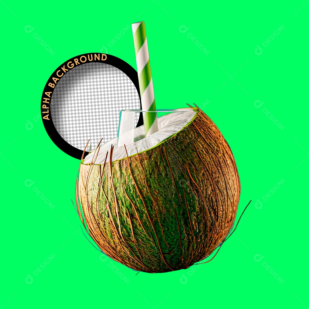 Coco Verde com Canudo Elemento 3D para Composição PSD