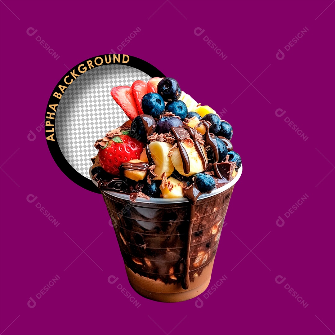 Copo de Açaí e Chocolate Elemento 3D para Composição PSD
