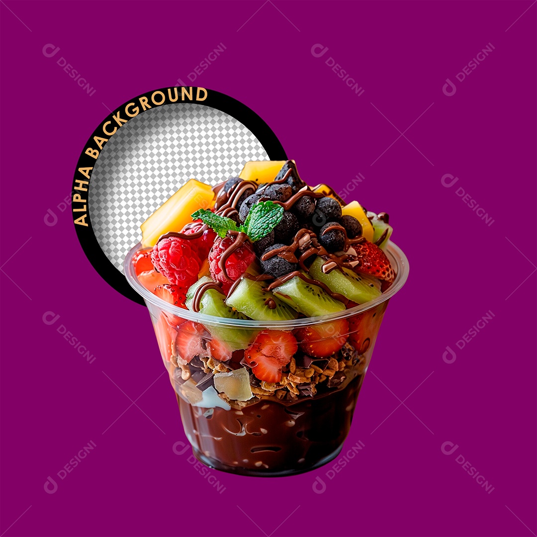 Copo de Açaí com Frutas Elemento 3D para Composição PSD