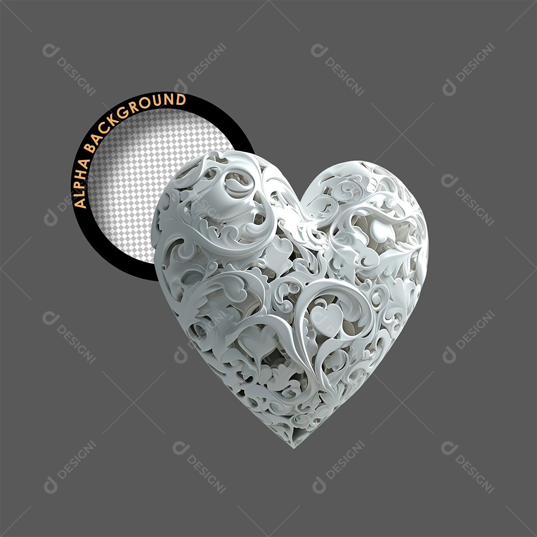 Coração Branco Elemento 3D para Composição PSD